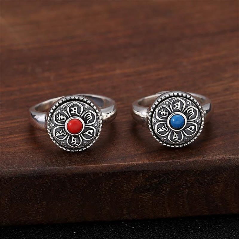 Buddha Stones Tibetan Om Mani Padme Hum Peace Rotatable Ring Ring BS 13