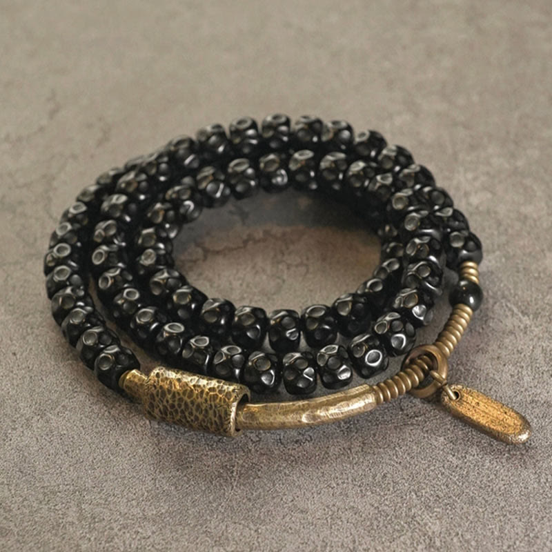 Buddha Stones Retro Coconut Shell Copper Happiness Triple Wrap Bracelet Bracelet BS 3