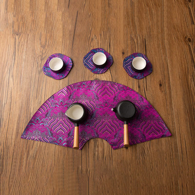 Buddha Stones Vintage Sea Wave Bamboo Plum Blossom Embroidered Cup Mat Pad Tea Cup Coaster Kung Fu Tea Mat Tea Mat BS 21