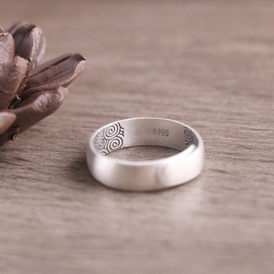 Foviel 999 Sterling Silver Lotus Elephant Six True Words Blessing Ring