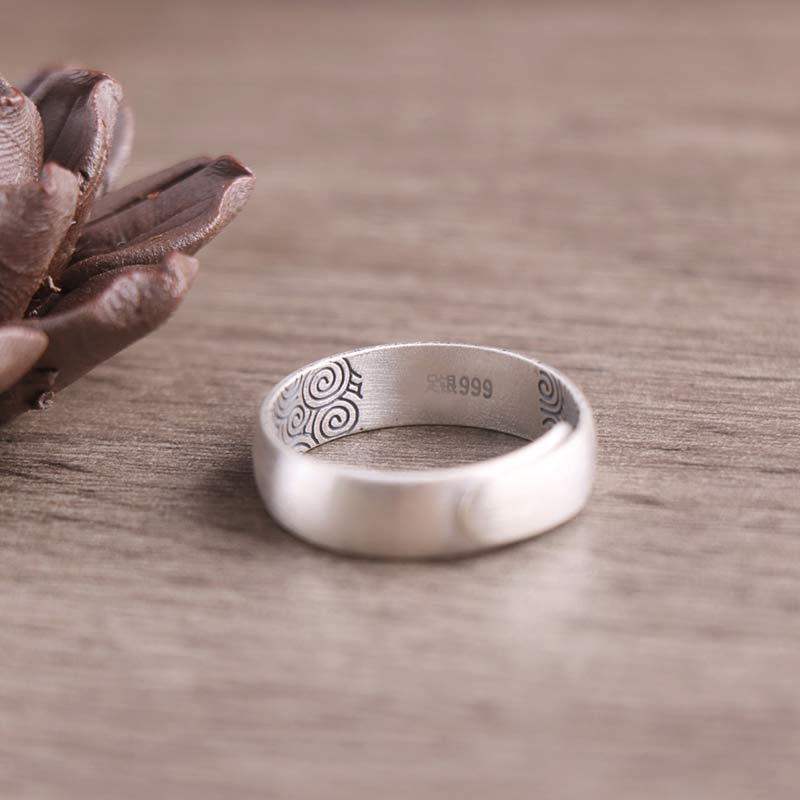 Foviel 999 Sterling Silver Lotus Elephant Six True Words Blessing Ring