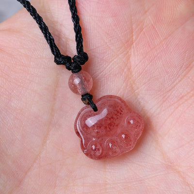 Buddha Stones Strawberry Quartz Lovely Cat Paw Claw Healing Necklace Pendant Necklaces & Pendants BS 3