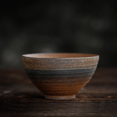 Buddha Stones Simple Brown Striped Texture Ceramic Teacup Kung Fu Tea Cup Bowl Cup BS Striped 80ml