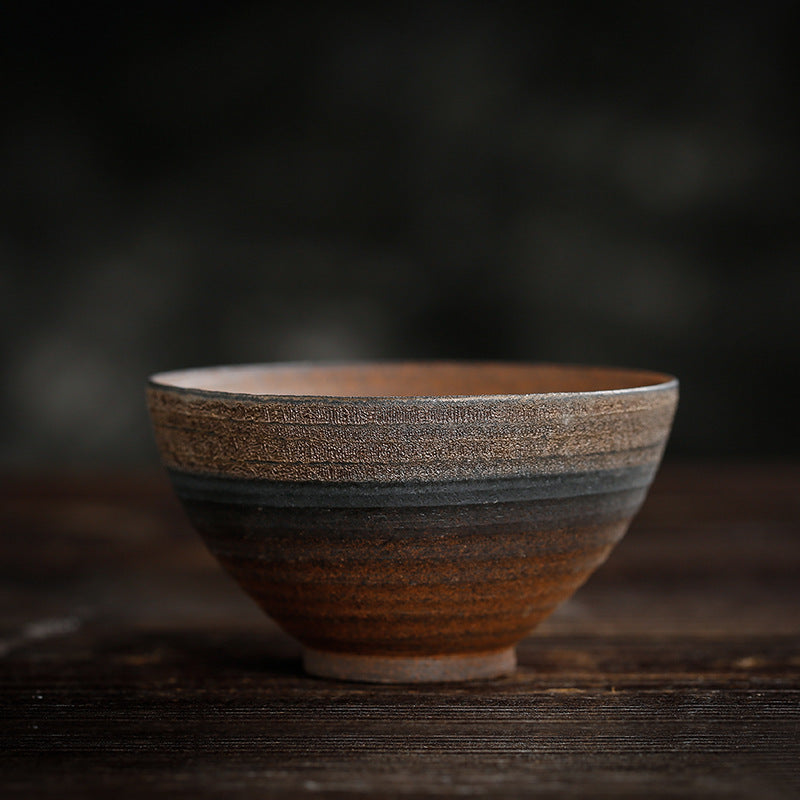 Buddha Stones Simple Brown Striped Texture Ceramic Teacup Kung Fu Tea Cup Bowl Cup BS Striped 80ml
