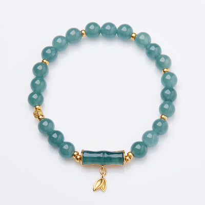Buddha Stones 925 Sterling Silver Plated Gold Natural Green Jade Bamboo Charm Luck Bracelet Bracelet BS Jade(Wrist Circumference 14-16cm)
