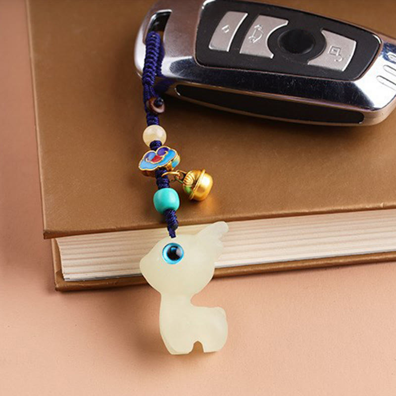 Buddha Stones Mini Cute Deer Glowstone Luminous Lucky Deer Energy Key Chain Phone Car Hanging Decoration Key Chain BS 2