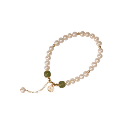 Buddha Stones Natural Pearl Hetian Jade Happiness Wisdom Bead Bracelet Bracelet BS 13