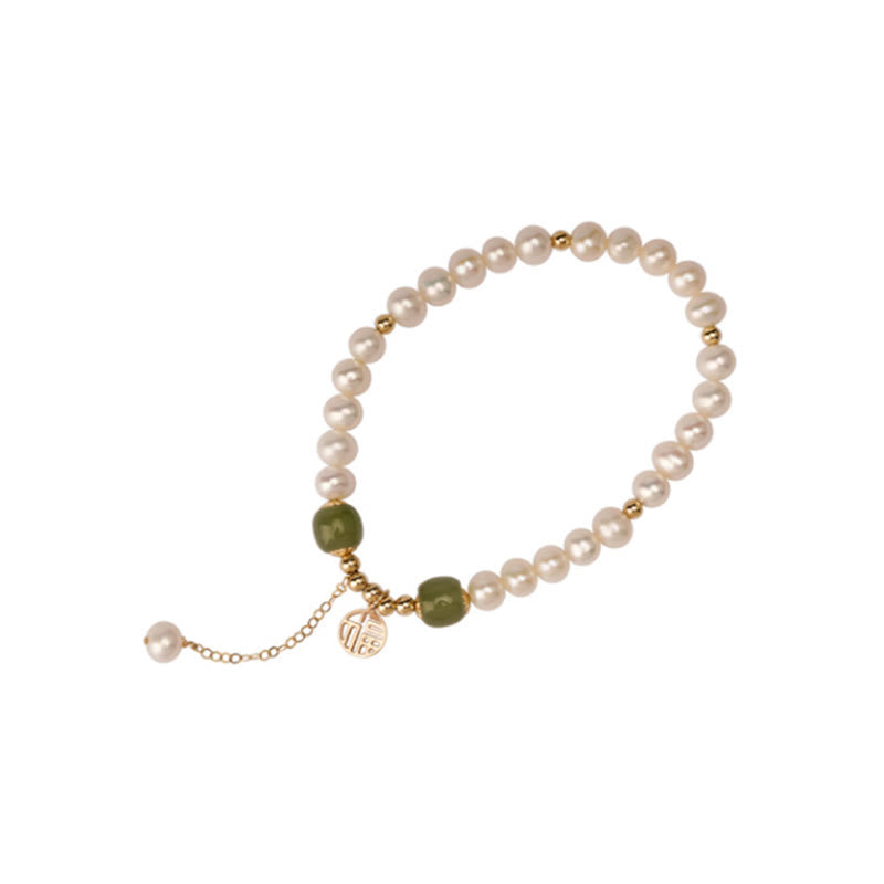 Buddha Stones Natural Pearl Hetian Jade Happiness Wisdom Bead Bracelet Bracelet BS 13