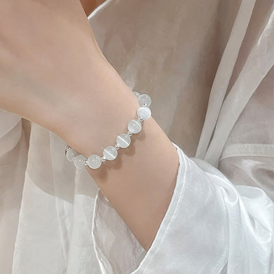Buddha Stones Natural Cat's Eye Moonstone Strawberry Quartz PiXiu Support Bracelet Bracelet BS 5