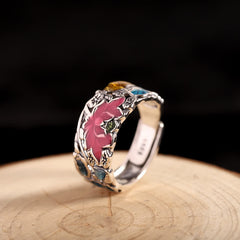 Bague Foviel en argent sterling 925 motif lotus et poisson koï, symbole d'éveil