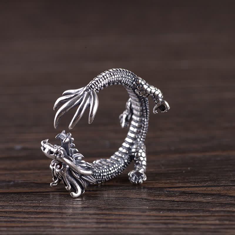 Foviel 925 Sterling Silver Dragon Luck Protection Ring