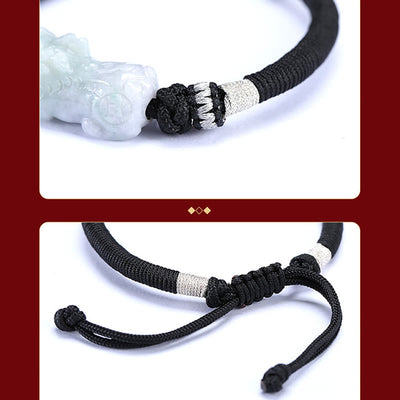 Buddha Stones Handmade Natural Jade PiXiu Luck Prosperity Braided String Bracelet Bracelet BS 7