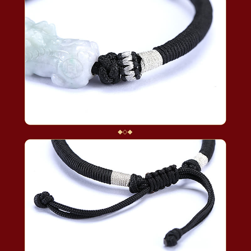 Buddha Stones Handmade Natural Jade PiXiu Luck Prosperity Braided String Bracelet Bracelet BS 7