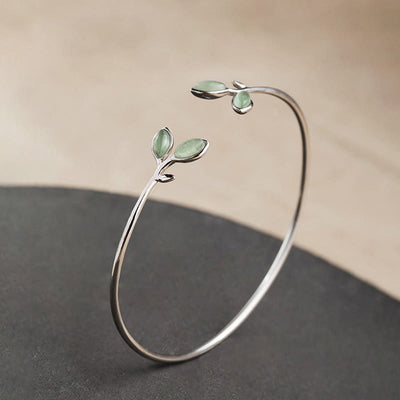 Foviel Leaf Pattern Cat Eye Support Cuff Bracelet Bangle