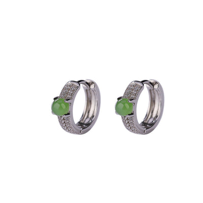 Buddha Stones 925 Sterling Silver Round Cyan Jade Success Stud Earrings Earrings BS 7
