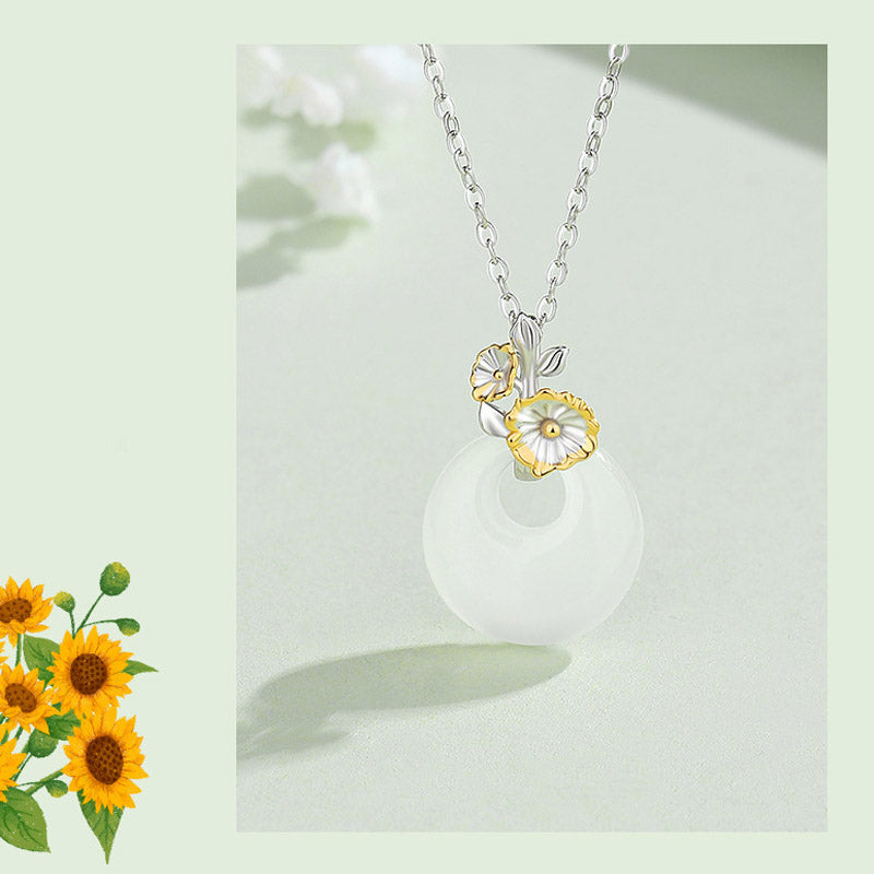 Buddha Stones 925 Sterling Silver Round Chalcedony Twelve Months Flower Harmony Necklace Pendant Necklaces & Pendants BS 16