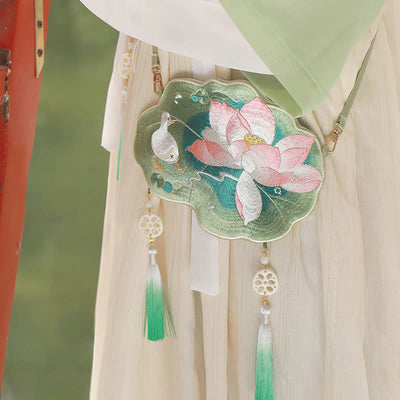 Buddha Stones Luck Embroidery Lotus Koi Fish Rabbit Flower Hanfu Bag Crossbody Bag Shoulder Bag Bag BS 5