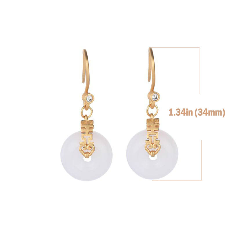 Buddha Stones White Jade Double Happiness Fortune Earrings Earrings BS 4