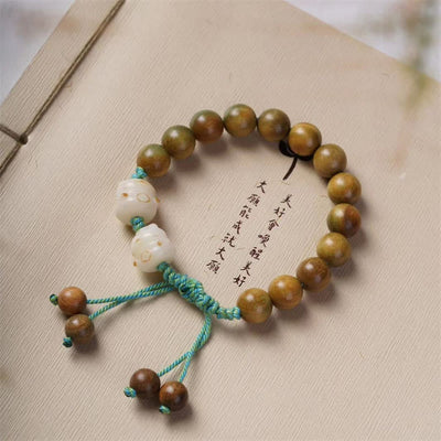 Buddha Stones Green Sandalwood Bodhi Seed Lucky Cat Positive Bracelet Bracelet BS 1