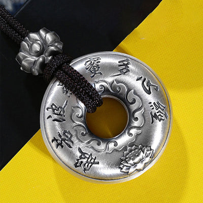 Pendentif de collier Foviel en argent sterling 999 avec motif de boucle de paix lotus et soutra du cœur