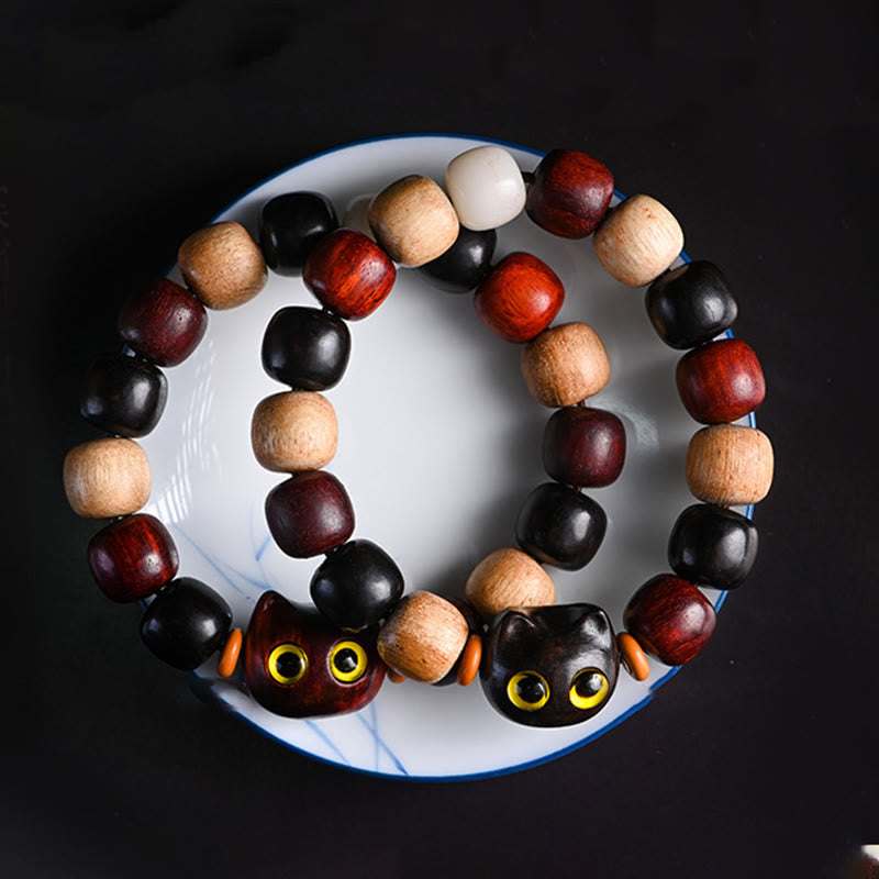 Foviel Kleine Blatt rot Sandelholz Ebenholz Holz niedlich Katze Gravur Schutz Armband