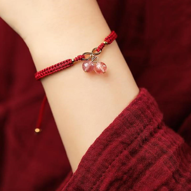 Buddha Stones Natural Strawberry Quartz Amethyst Green Phantom Bead Positive Bracelet Bracelet BS 10