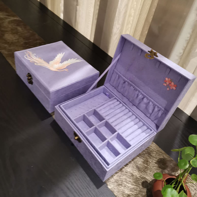 Buddha Stones Purple Phoenix Jewelry Box Organizer Two-Layer Jewelry Storage Box Flannel Box Jewelry Box BS 7