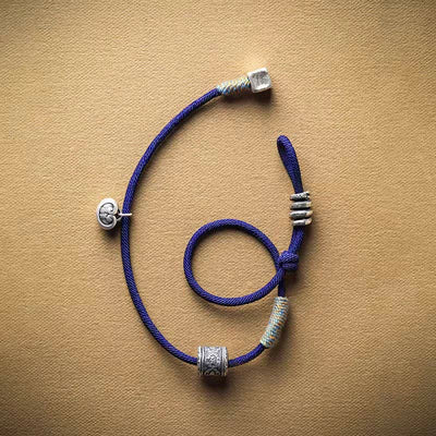 Buddha Stones Handmade Tibetan Om Mani Padme Hum Carved Auspicious Amulet Double Wrap Rope Bracelet Bracelet BS 2
