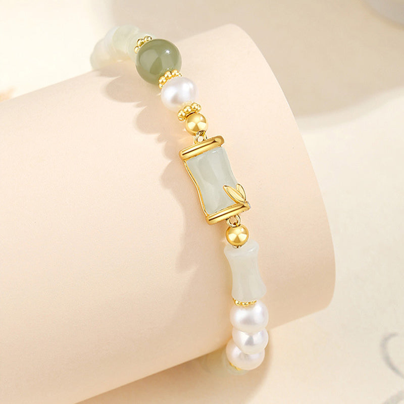 Buddha Stones 925 Sterling Silver Natural Hetian White Jade Bamboo Luck Blessing Bracelet Bracelet BS 2