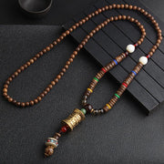 Foviel Turquoise Dzi Bead Prayer Wheel Wenge Wood Meditation Necklace