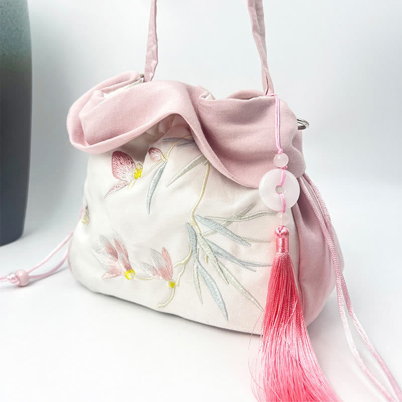 Buddha Stones Suzhou Embroidery Camellia Magnolia Peony Lotus Silk Tote Crossbody Bag Shoulder Bag Handbag Crossbody Bag BS 13