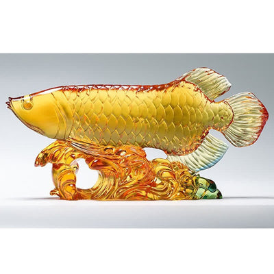 Buddha Stones Handmade Liuli Crystal Koi Fish Art Piece Luck Home Office Decoration Decorations BS 4