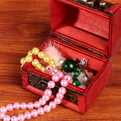 Buddha Stones Retro Small Wood Jewelry Box Lotus Golden Grape Copper Coin Daffodil Grass Flower Jewelry Storage Box Jewelry Box BS 6