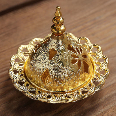 Buddha Stones Gold Gourd Star Feather Spiritual Meditation Mini Alloy Metal Incense Burner Incense Burner BS 3