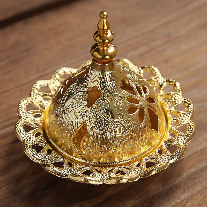 Buddha Stones Gold Gourd Star Feather Spiritual Meditation Mini Alloy Metal Incense Burner Incense Burner BS 3