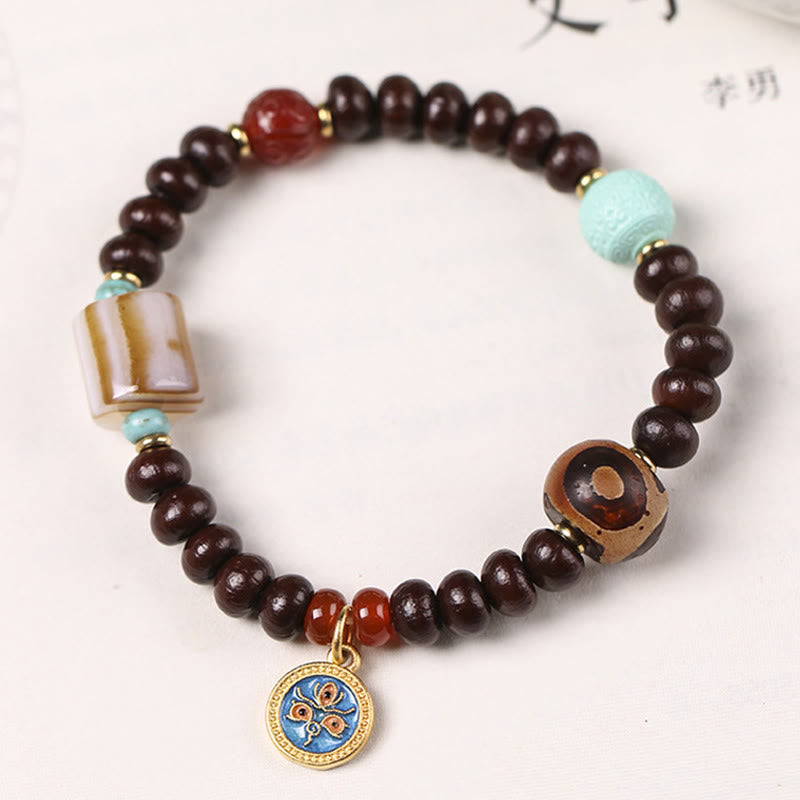 Buddha Stones Natural Tibet Purple Bodhi Seed Dzi Bead God of Wealth Wisdom Bracelet Bracelet BS 6