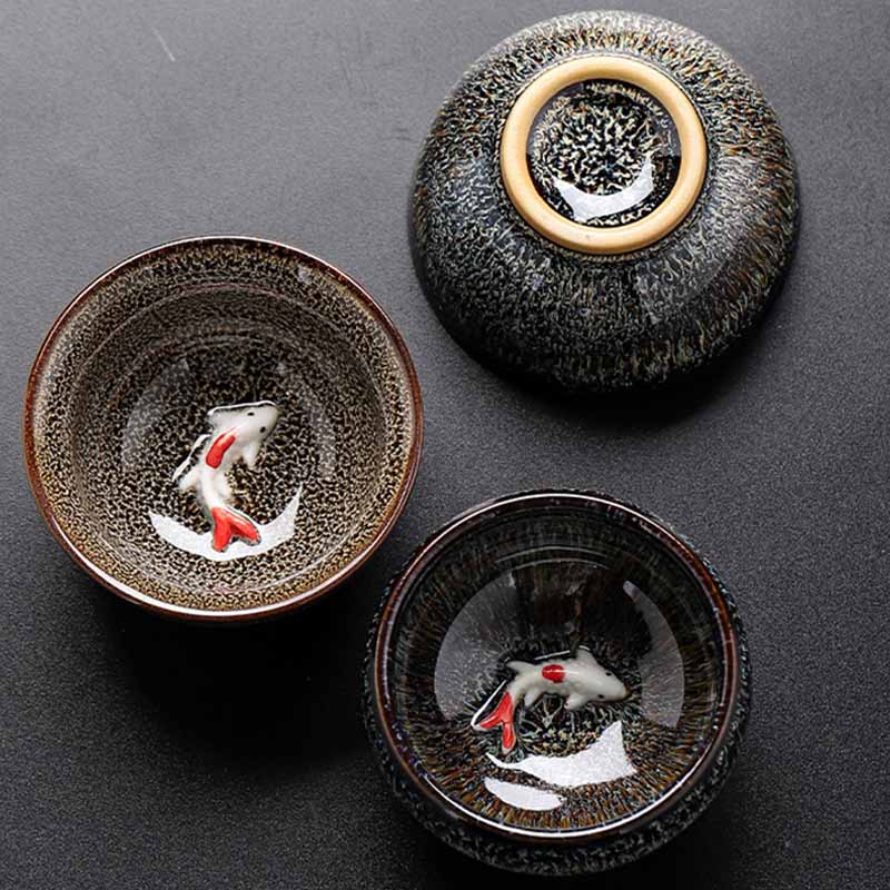 Buddha Stones Small Koi Fish Kiln Change Chinese Jianzhan Ceramic Teacup Kung Fu Tea Cup 60ml Jian Zhan Tea Cup BS 21
