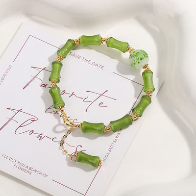Buddha Stones Green Bamboo Pattern Liuli Crystal Moss Agate Wealth Chain Bracelet Bracelet BS 2