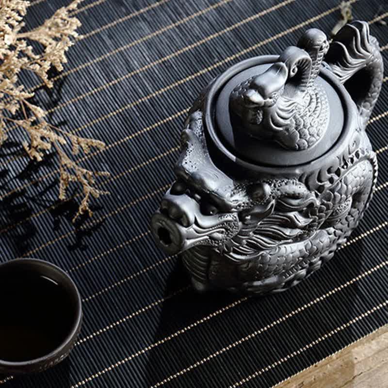 Buddha Stones Vintage Dragon Phoenix Ceramic Teapot Teapot BS 2