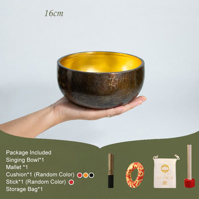 Buddha Stones Tibetan Meditation Sound Bowl Handcrafted Healing Yoga Mindfulness Singing Bowl Set Singing Bowl buddhastoneshop 16cm