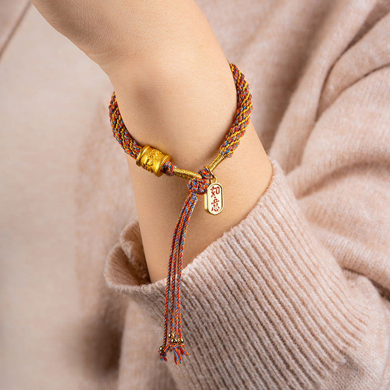 Buddha Stones Handmade Multicolored Tibetan Om Mani Padme Hum Ruyi Auspicious Charm Braided Bracelet Bracelet BS 1