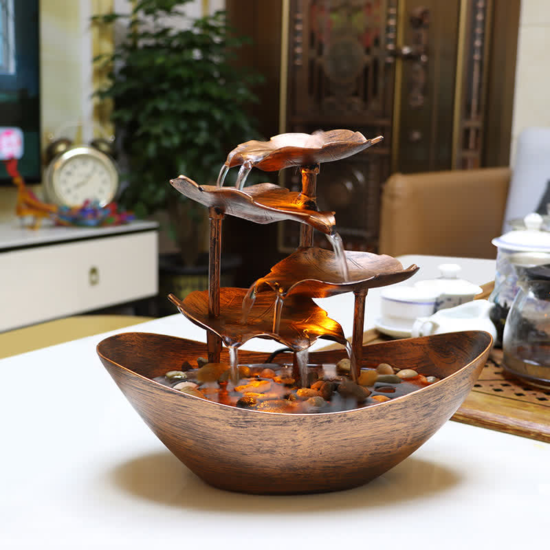 Buddha Stones Lotus Leaf Shaped Waterfall Fountain Tabletop Ornaments With LED Light Home Office Desktop Decoration - Brown(Plastic Version) - image 12