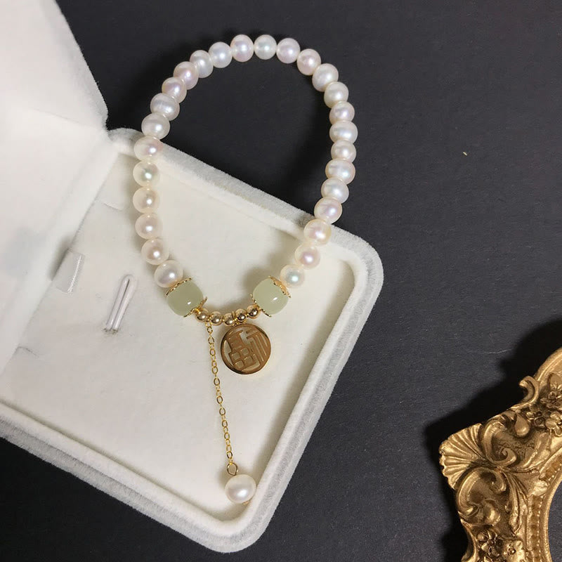 Buddha Stones Natural Pearl Hetian Jade Happiness Wisdom Bead Bracelet Bracelet BS 6