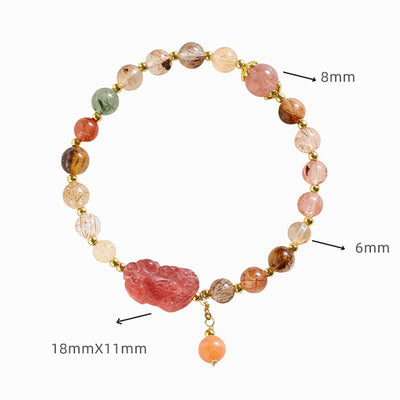 Buddha Stones Natural Rutilated Quartz Strawberry Quartz PiXiu Wealth Bracelet Bracelet BS 7