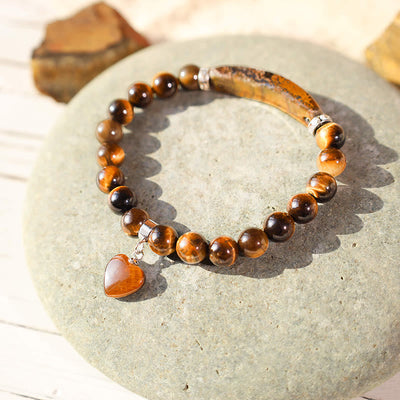 Foviel Natural Quartz Love Heart Healing Beads Bracelet
