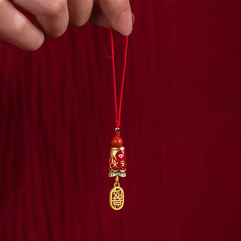 Buddha Stones Koi Fish Cinnabar Attracting Wealth Wish Ruyi Charm Luck Phone Hanging Decoration Phone Hanging Decoration BS 18