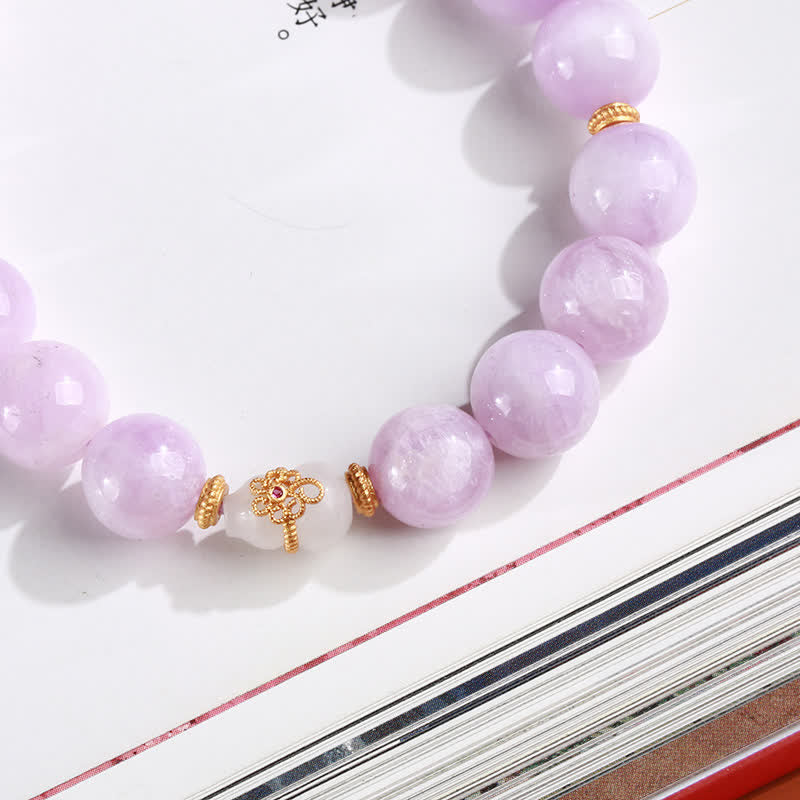 Buddha Stones Kunzite Hetian White Jade Gourd Love Spiritual Growth Bracelet Bracelet BS 4