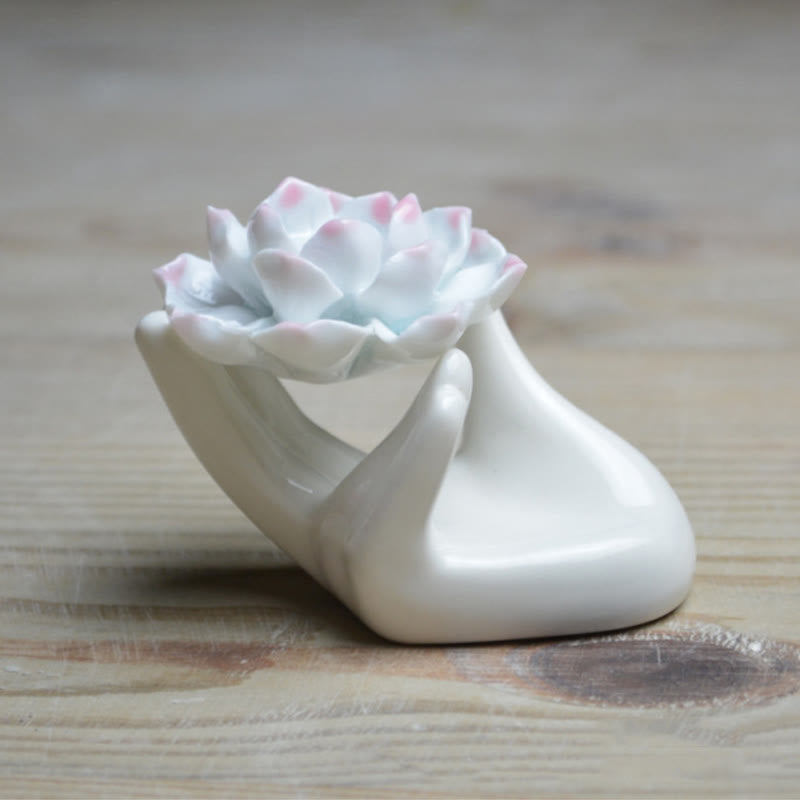 Buddha Stones Small Ceramic Lotus Hand Healing Meditation Incense Burner Decoration Incense Burner BS 2