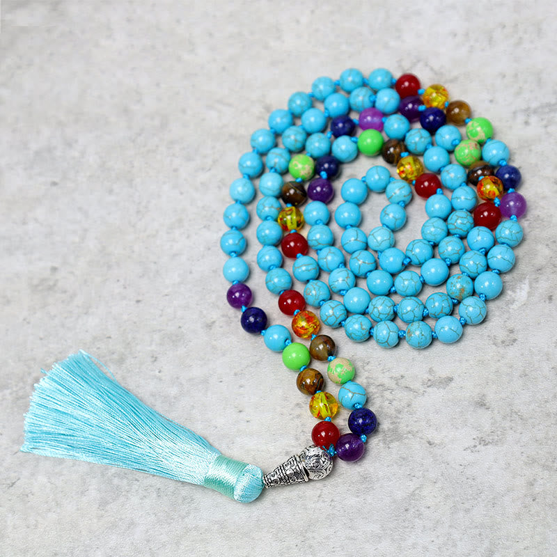Buddha Stones 108 Mala Turquoise Beads Yoga Meditation Prayer Beads Necklace Bracelet BS 1