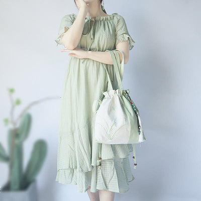 Buddha Stones Embroidered Grass Flowers Cherry Blossom Canvas Tote Crossbody Bag Shoulder Bag Handbag Crossbody Bag BS 2